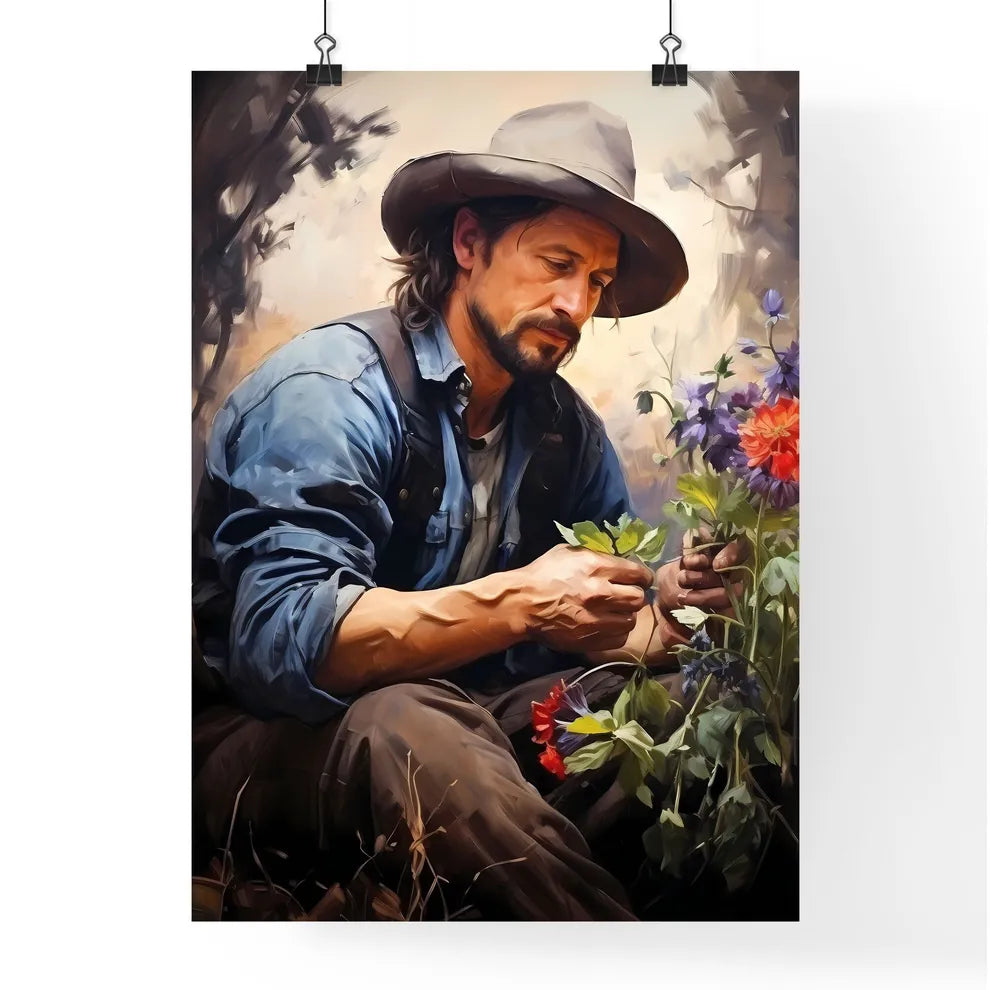Planting An Apple Tree In The Garden - A Man In A Cowboy Hat Picking Flowers Default Title