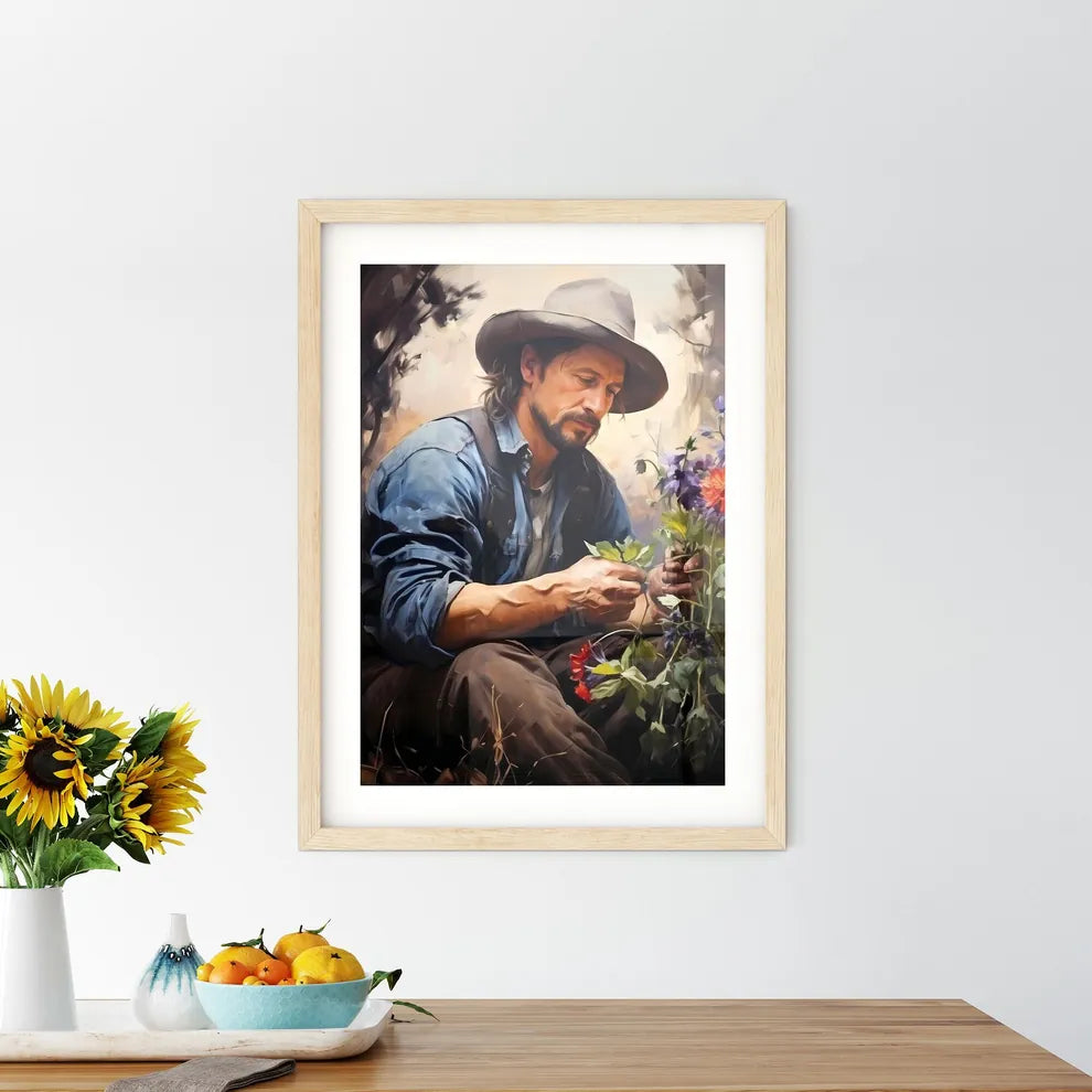 Planting An Apple Tree In The Garden - A Man In A Cowboy Hat Picking Flowers Default Title