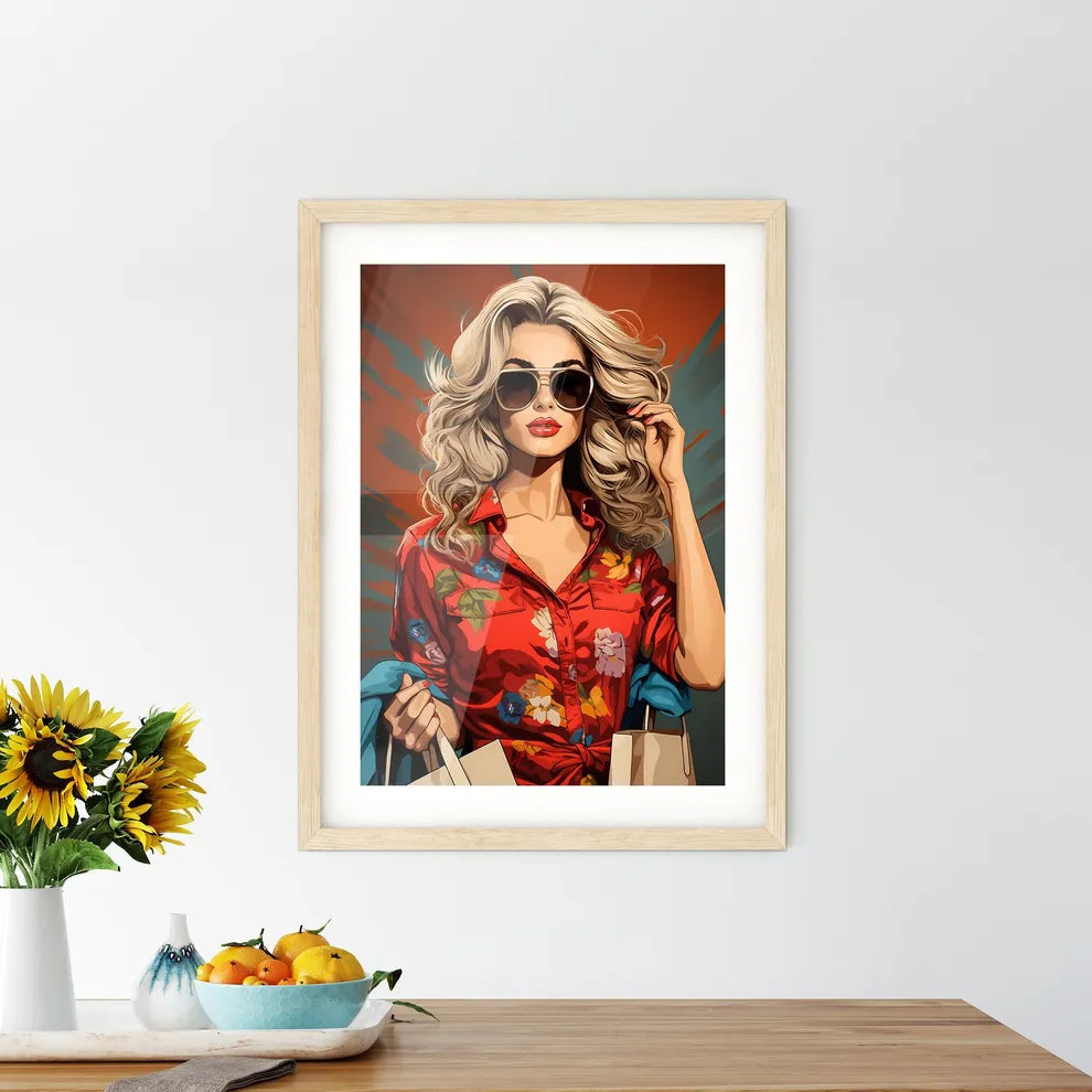 Pop Art Blond Women With Shopping Bags In Th Framed Print