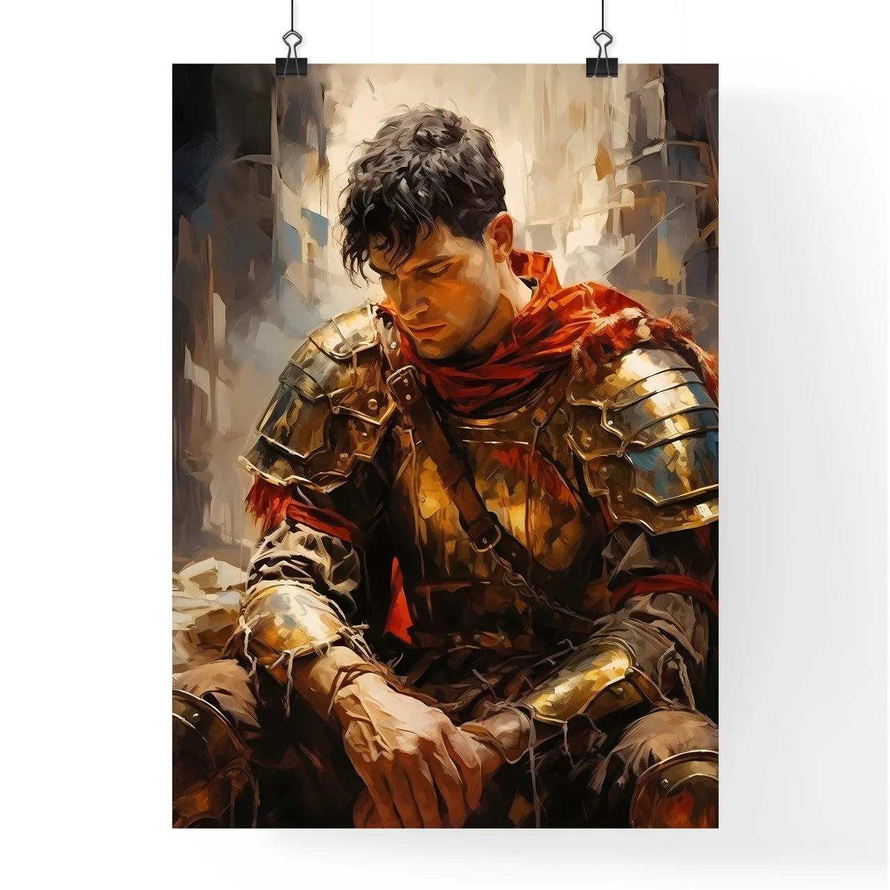 Portrait Of Roman Soldier Praying While - A  Poster