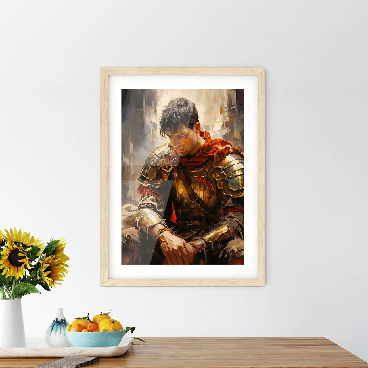 Portrait Of Roman Soldier Praying While - A  Framed Print