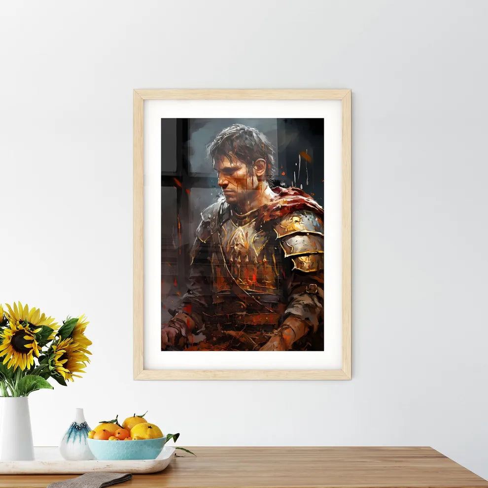 Portrait Of Roman Soldier Praying While - A  Framed Print
