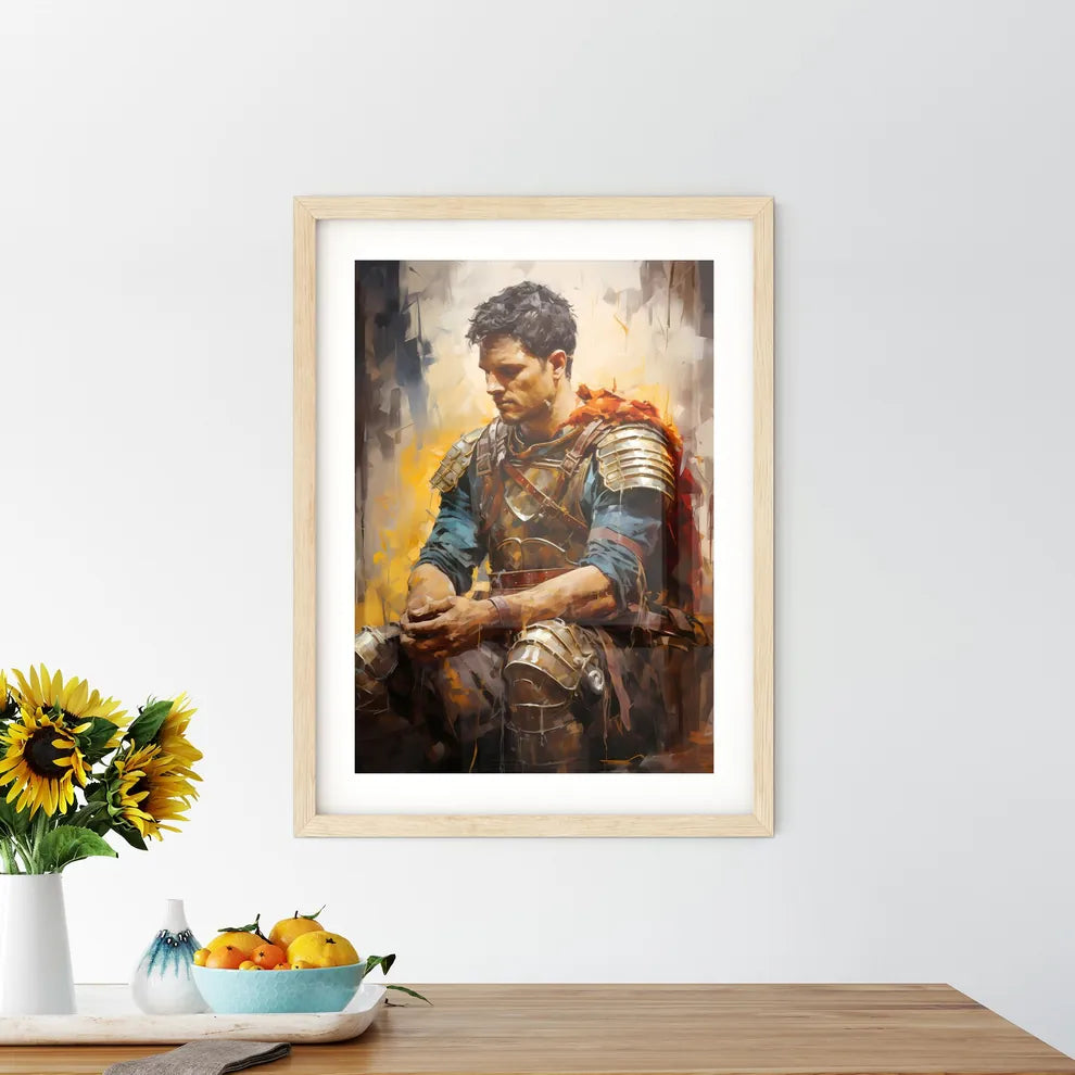 Portrait Of Roman Soldier Praying While - A  Framed Print
