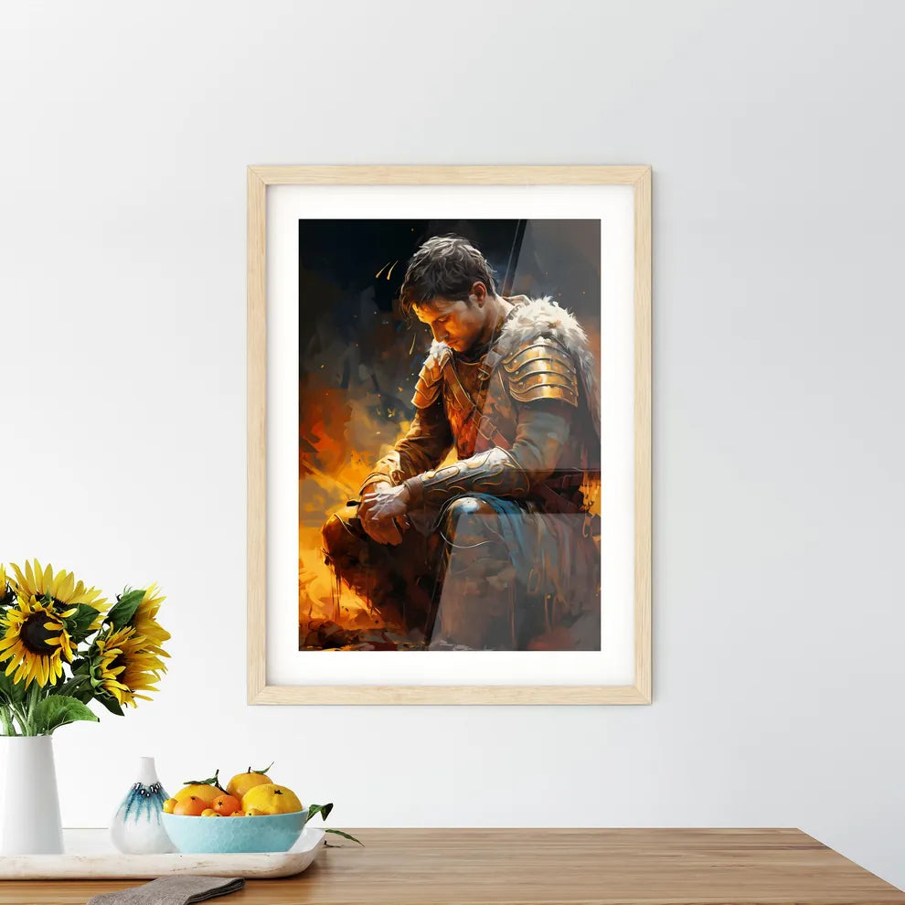 Portrait Of Roman Soldier Praying While - A  Framed Print