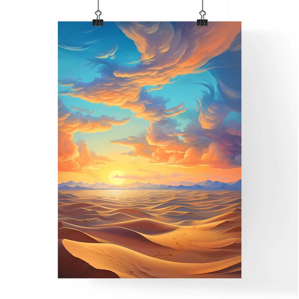 Sand Dunes Over Sunrise Sky In Death Valley  Poster