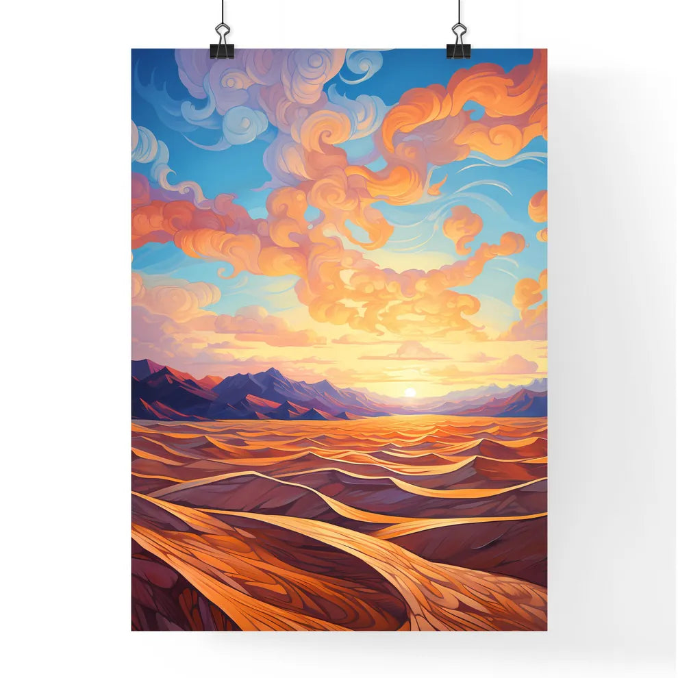 Sand Dunes Over Sunrise Sky In Death Valley  Poster