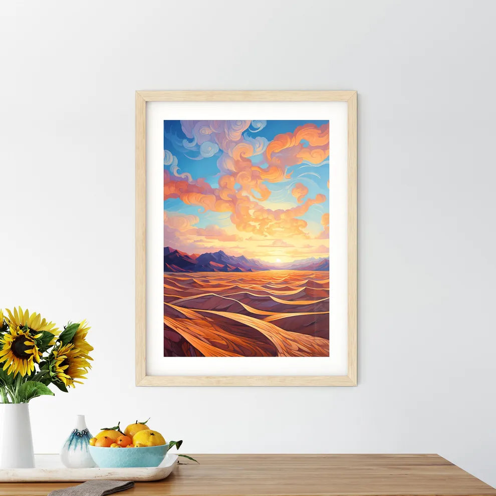 Sand Dunes Over Sunrise Sky In Death Valley  Framed Print