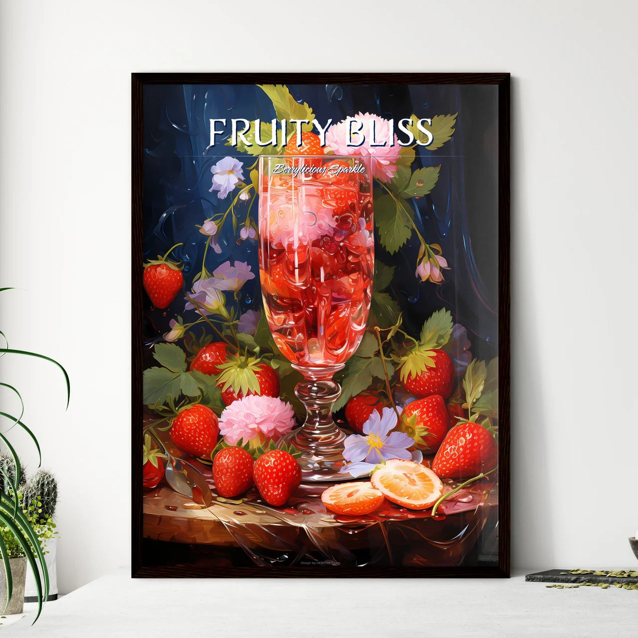 Strawberry Sangria - A Glass Of Liquid With  - Framed Art Print