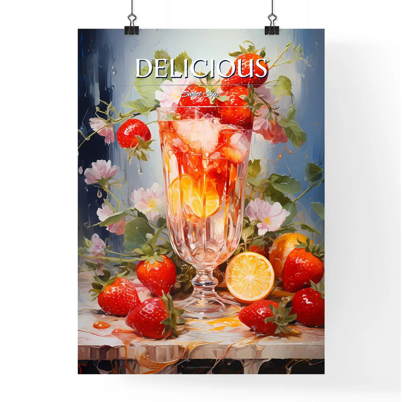 Strawberry Sangria - A Glass Of Fruit And Fl Poster
