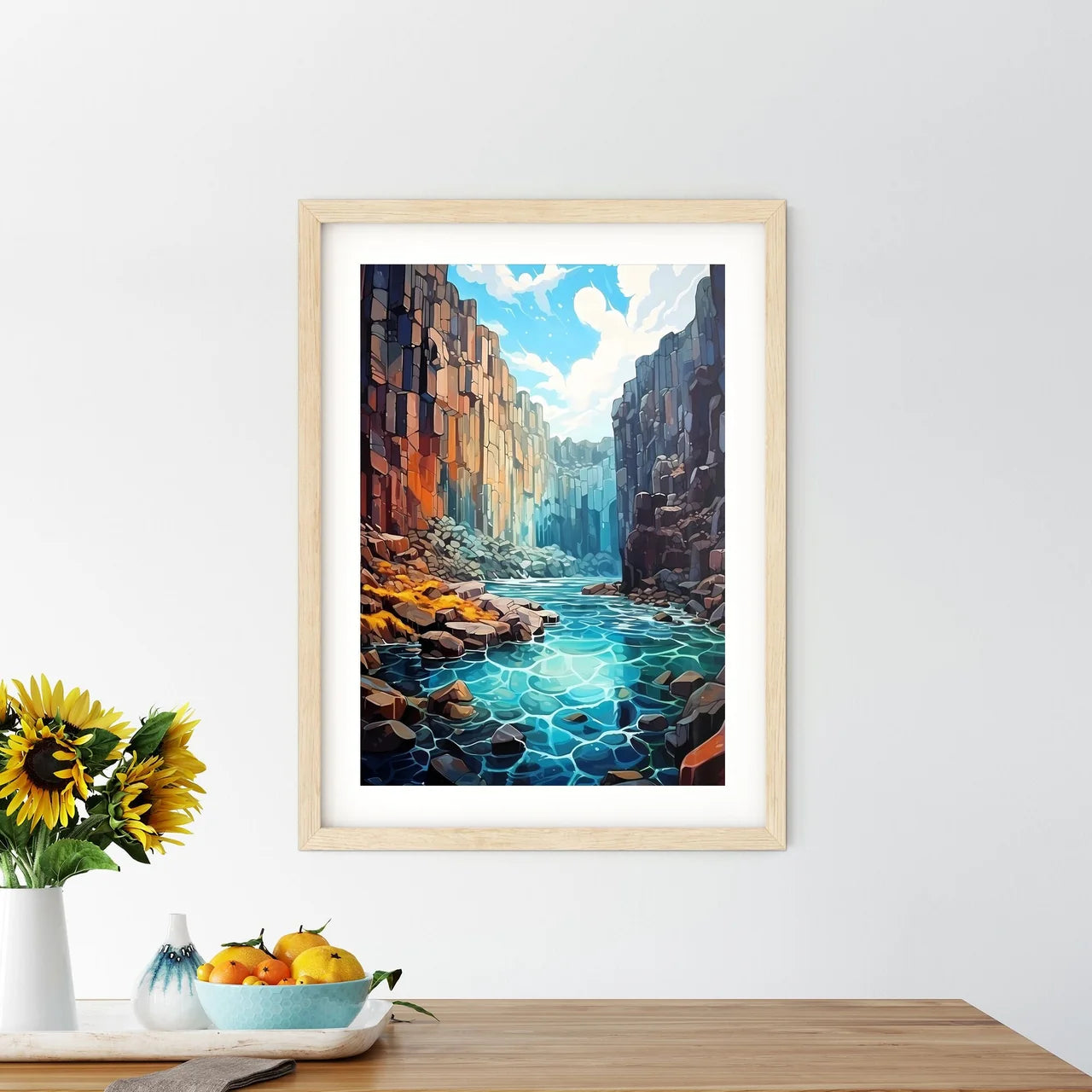 Svartifoss Waterfall In Skaftafell National Park - A River Between Rocks Custom Print