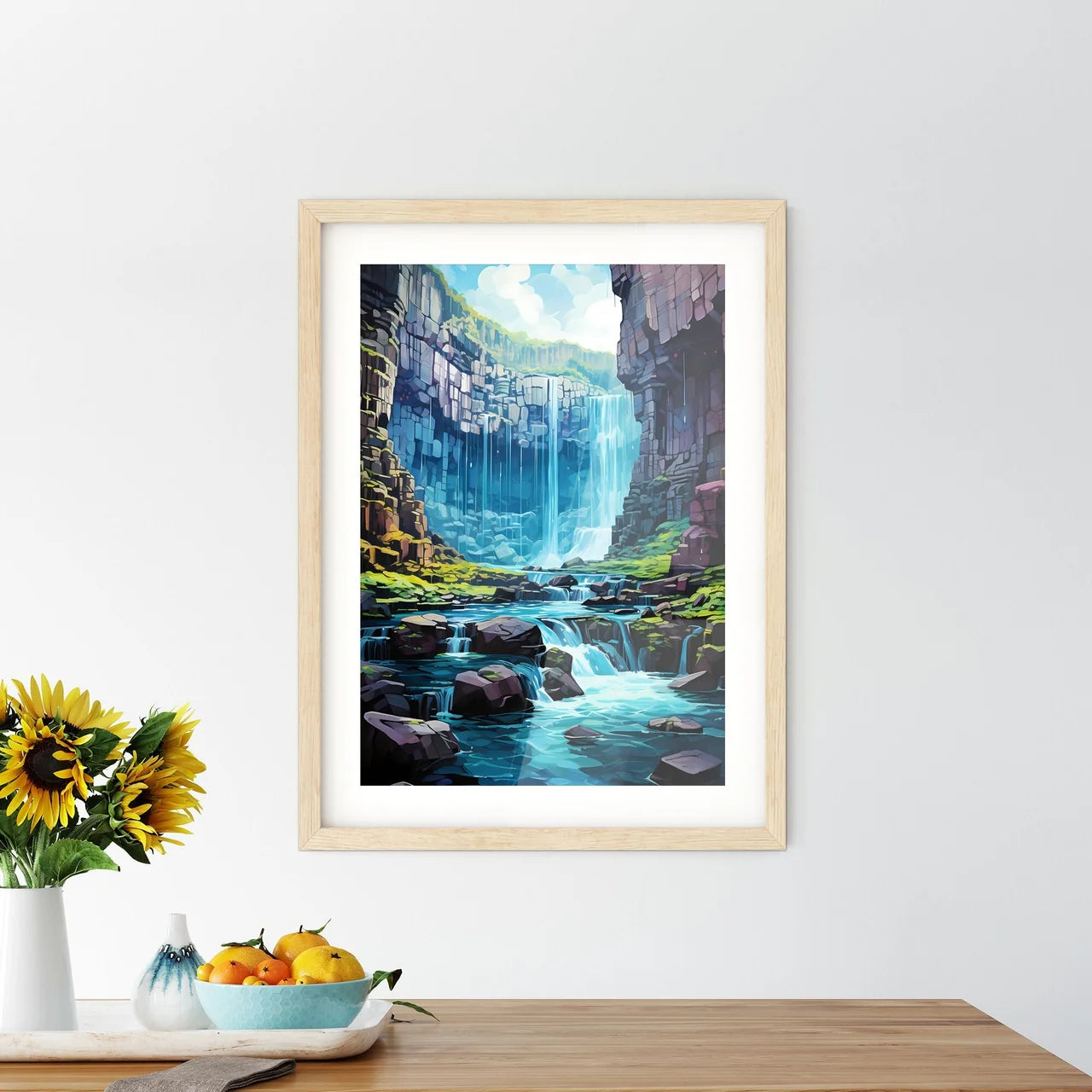 Svartifoss Waterfall In Skaftafell National Park - A Waterfall In A Rocky Canyon Custom Print