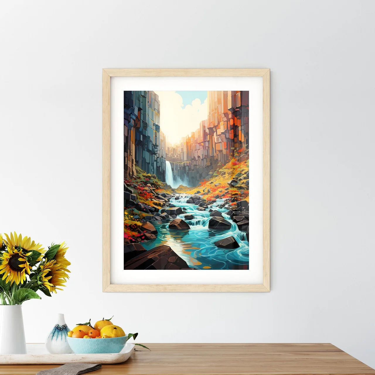 Svartifoss Waterfall In Skaftafell National Park - A River Flowing Through A Rocky Canyon Custom Print