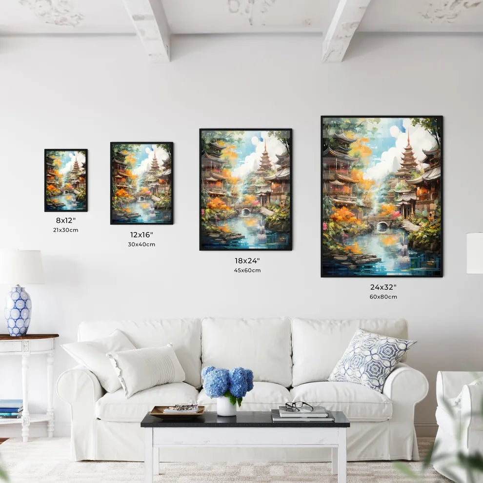 Travelling To Asian Countries Such As Thailand - A Painting Of A City With A River And A Bridge Size Chart