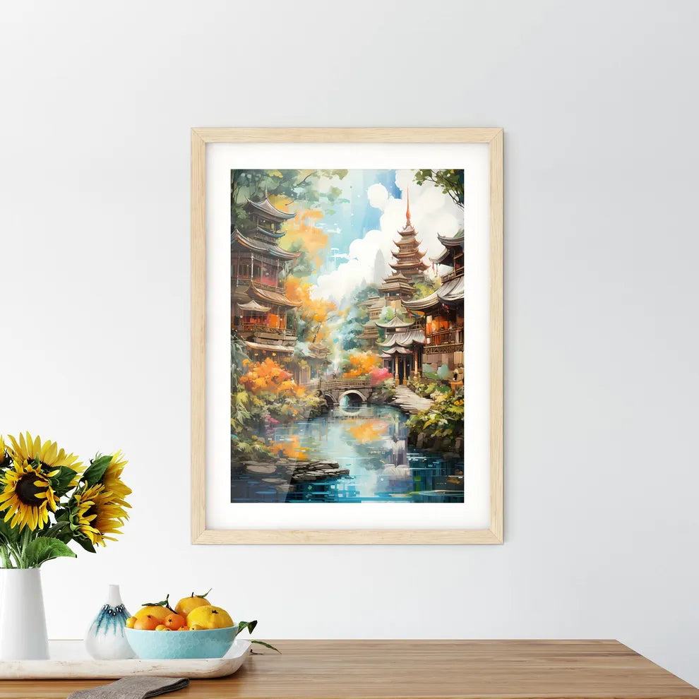 Travelling To Asian Countries Such As Thailand - A Painting Of A City With A River And A Bridge Custom Print