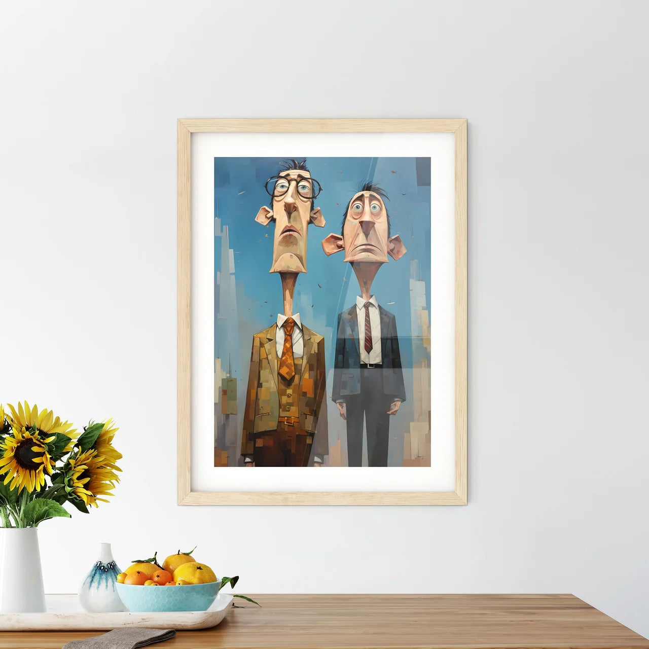 Two Businessman Very Tall - Two Cartoon  Framed Print