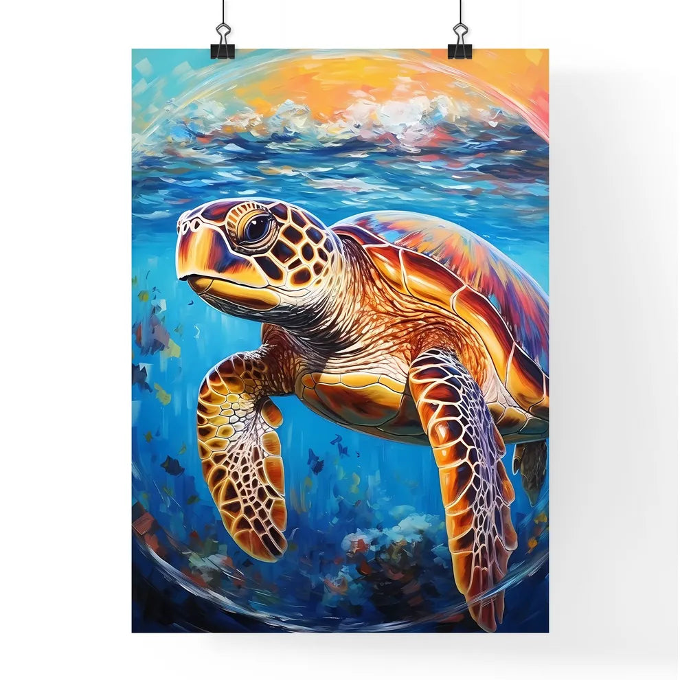 View Of Nice Sea Turtle Flying Down To The Ocean  Poster