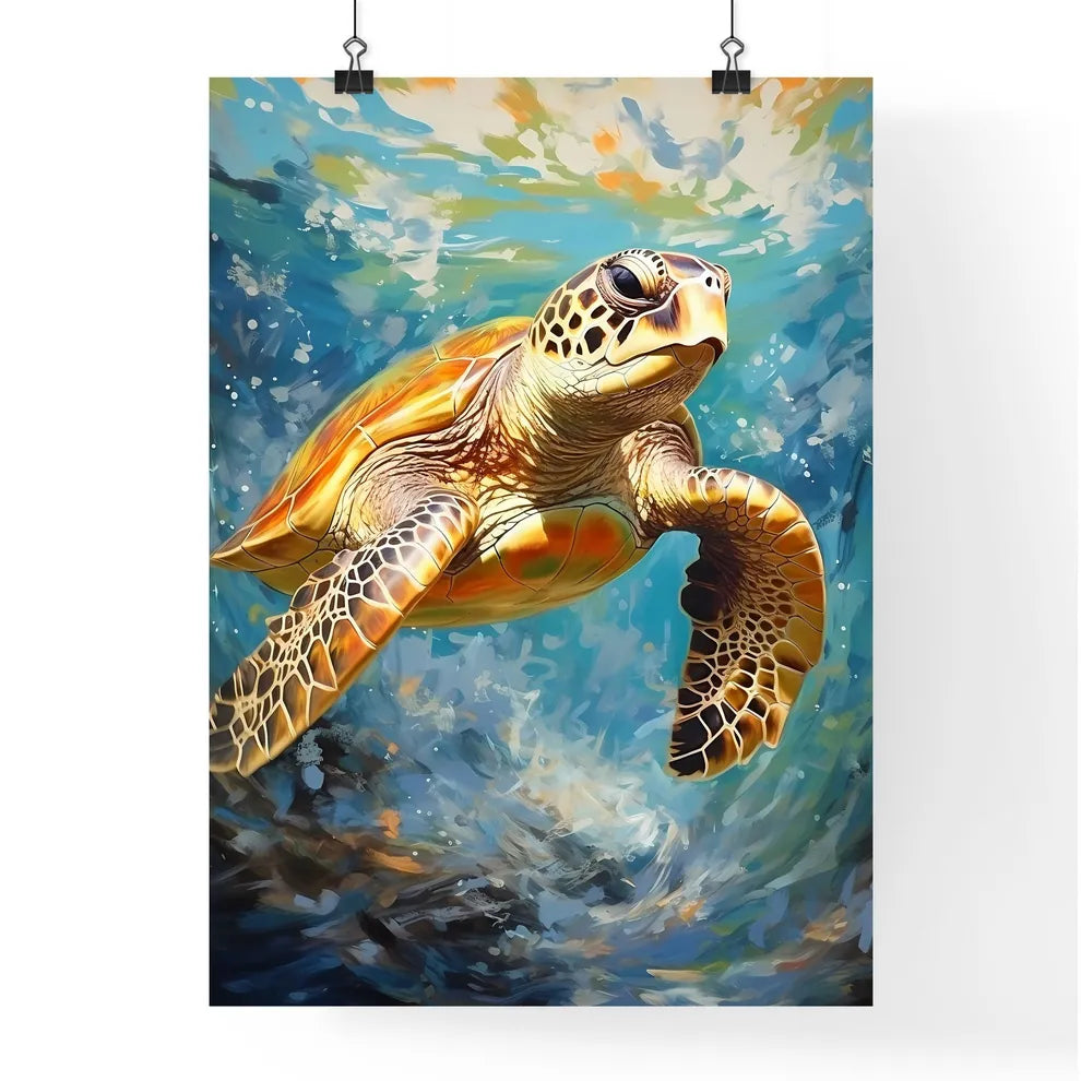 View Of Nice Sea Turtle Flying Down To The Ocean  Poster