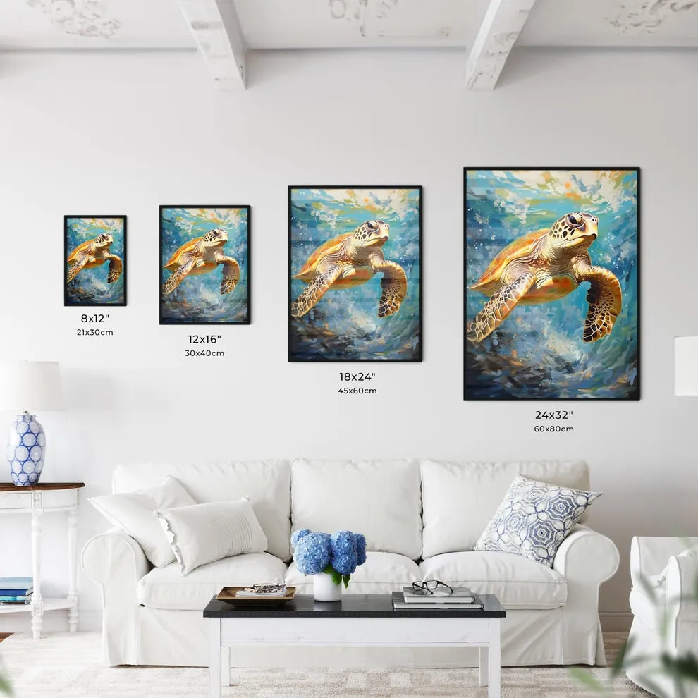 View Of Nice Sea Turtle Flying Down To The Ocean  Size Chart