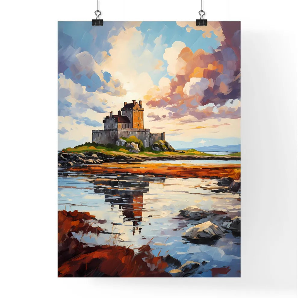 View Of The Dunguaire Castle Kinvara Bay Galway - A Painting Of A Castle On A Small Island Poster