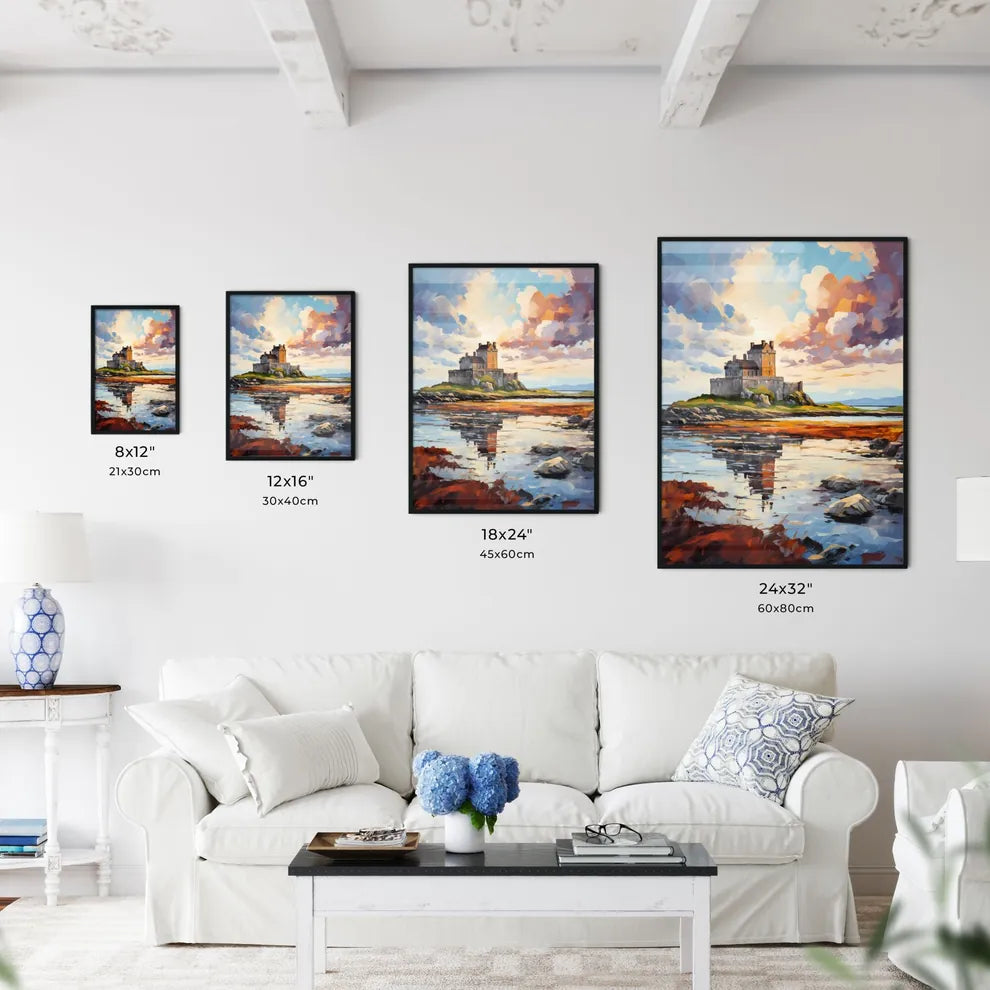 View Of The Dunguaire Castle Kinvara Bay Galway - A Painting Of A Castle On A Small Island Size Chart