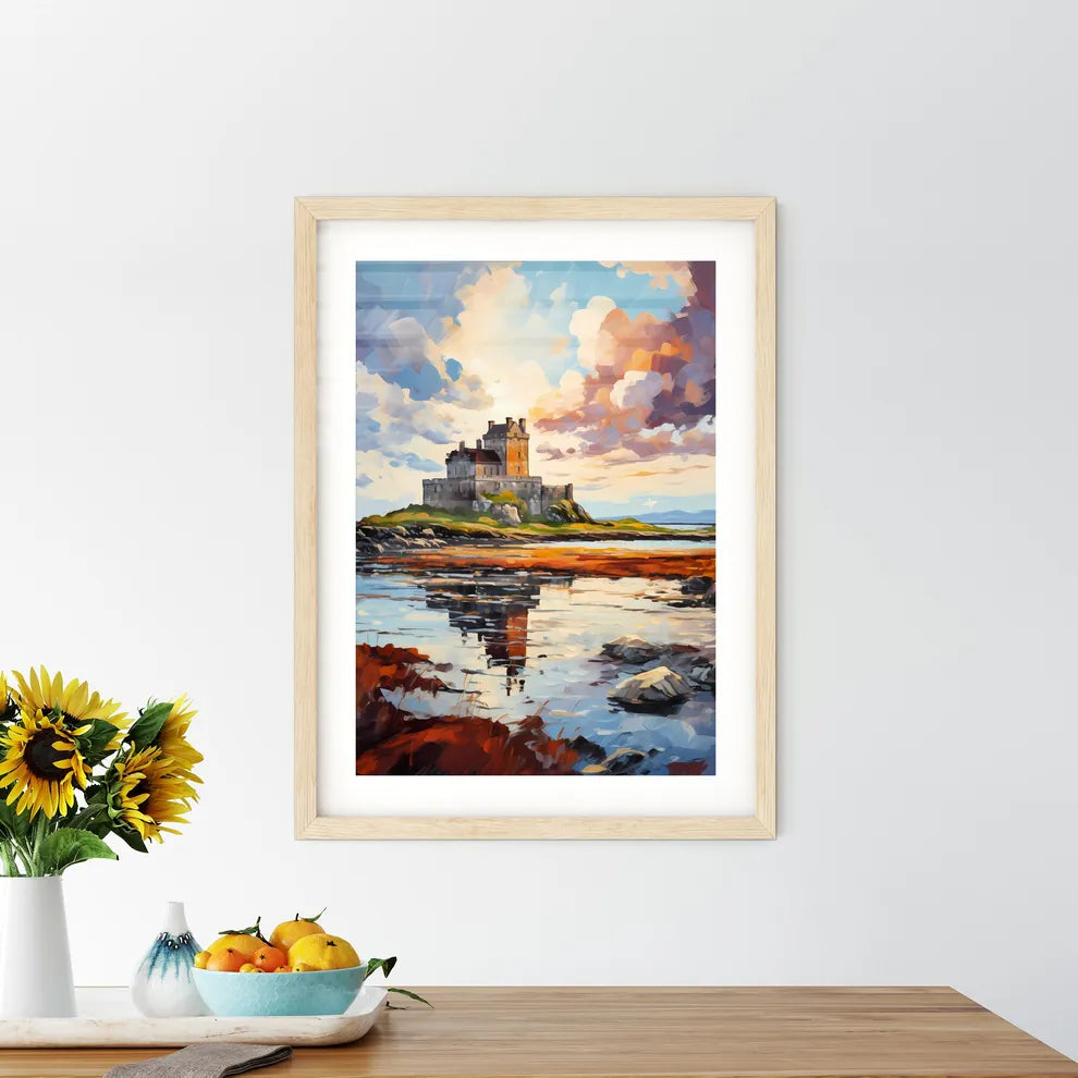 View Of The Dunguaire Castle Kinvara Bay Galway - A Painting Of A Castle On A Small Island Custom Print
