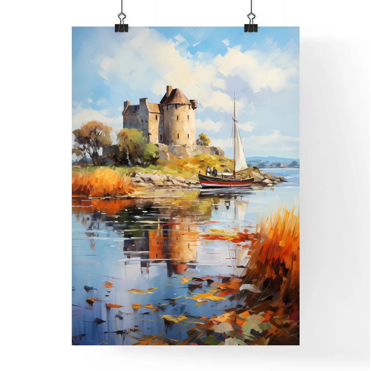 View Of The Dunguaire Castle Kinvara Bay Galway - A Boat On The Water Poster