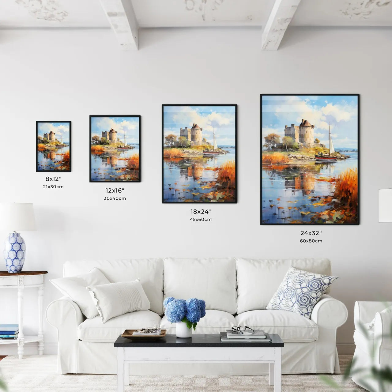 View Of The Dunguaire Castle Kinvara Bay Galway - A Boat On The Water Size Chart