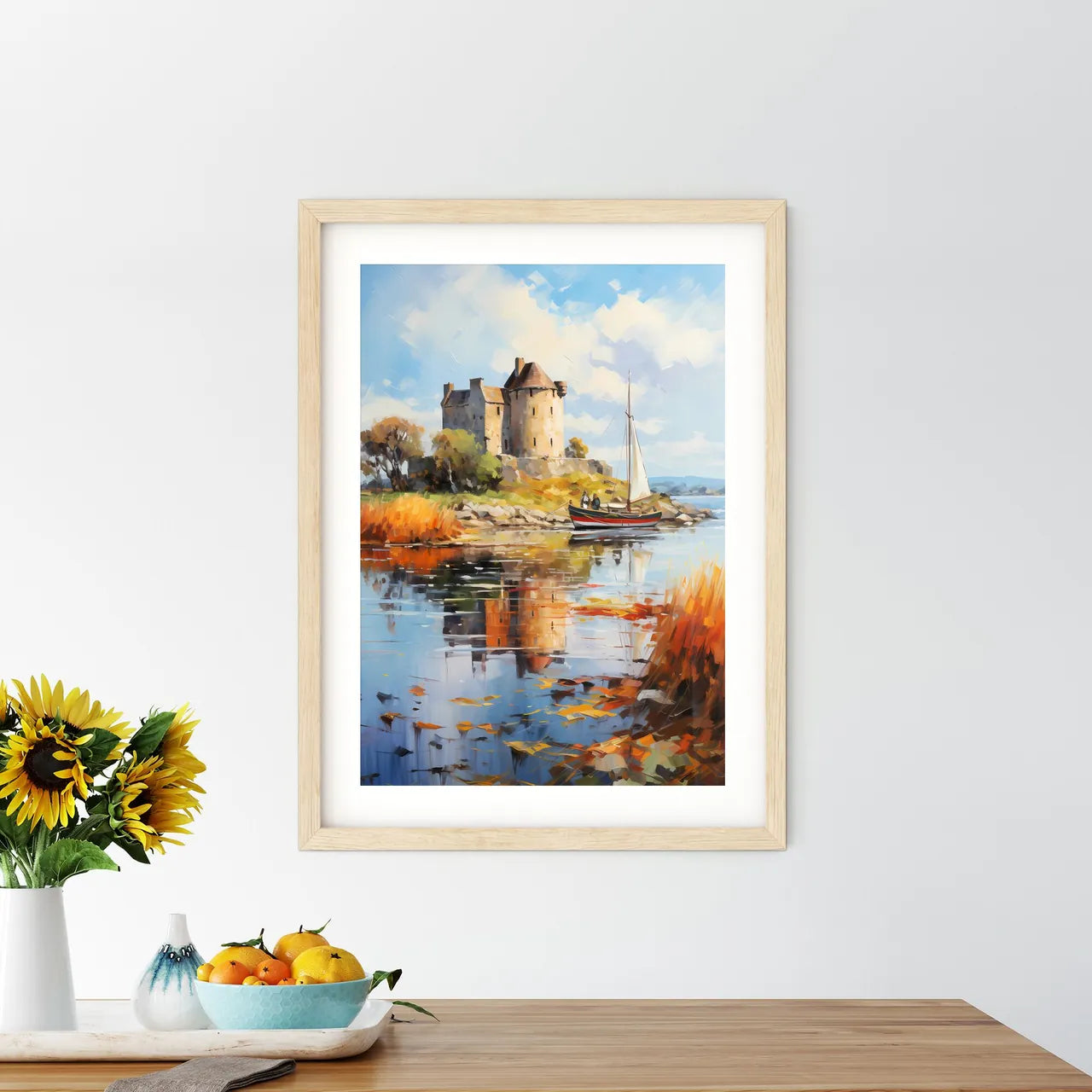 View Of The Dunguaire Castle Kinvara Bay Galway - A Boat On The Water Custom Print