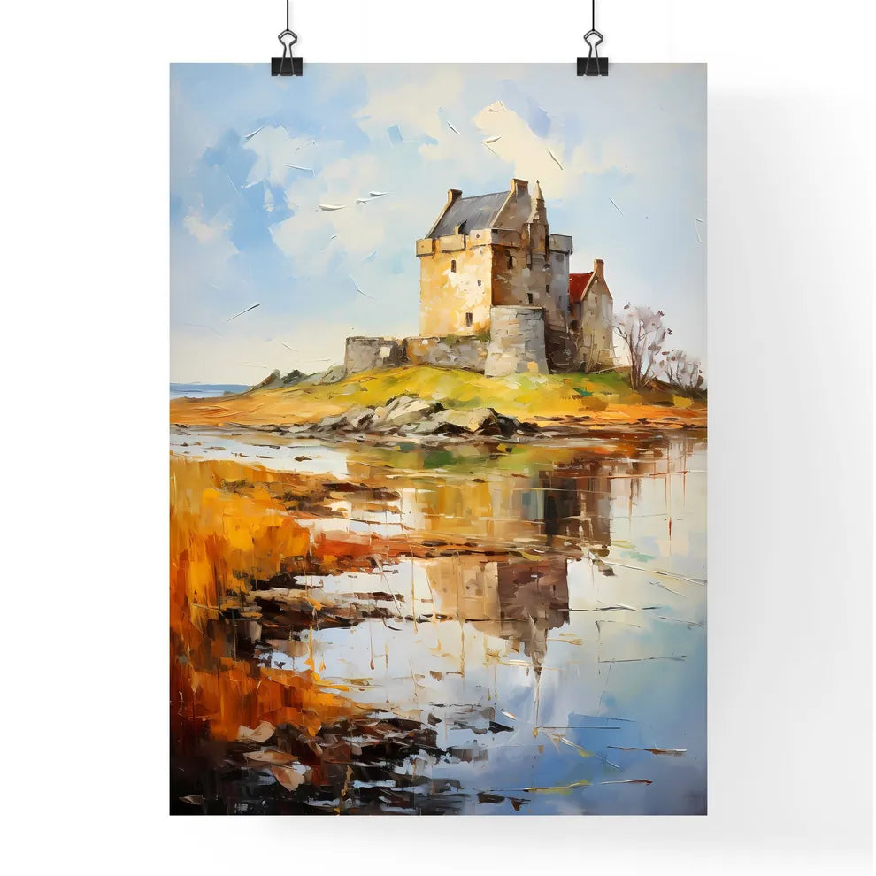 View Of The Dunguaire Castle Kinvara Bay Galway - A Painting Of A Castle On A Small Island With Eilean Donan In The Background Poster