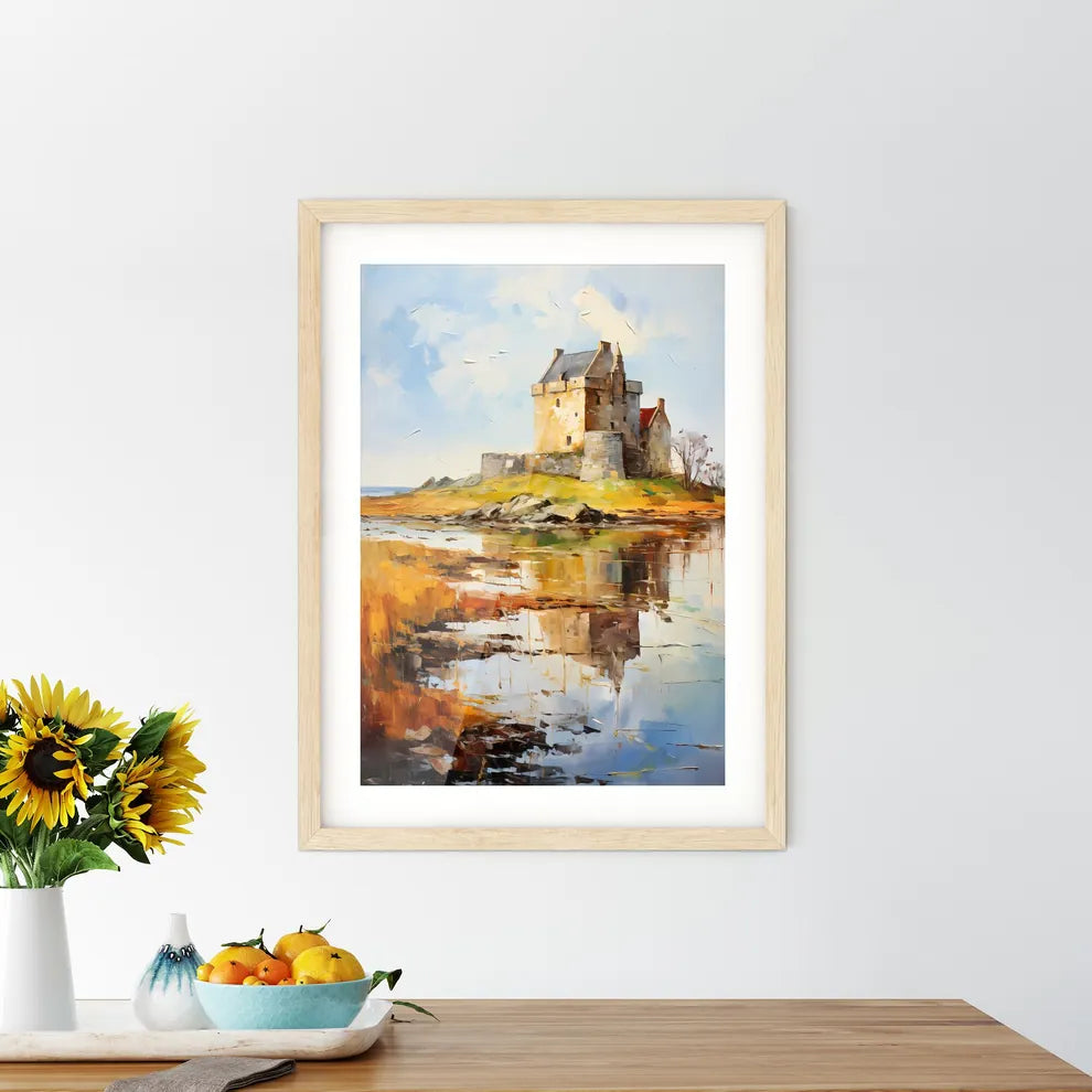 View Of The Dunguaire Castle Kinvara Bay Galway - A Painting Of A Castle On A Small Island With Eilean Donan In The Background Custom Print