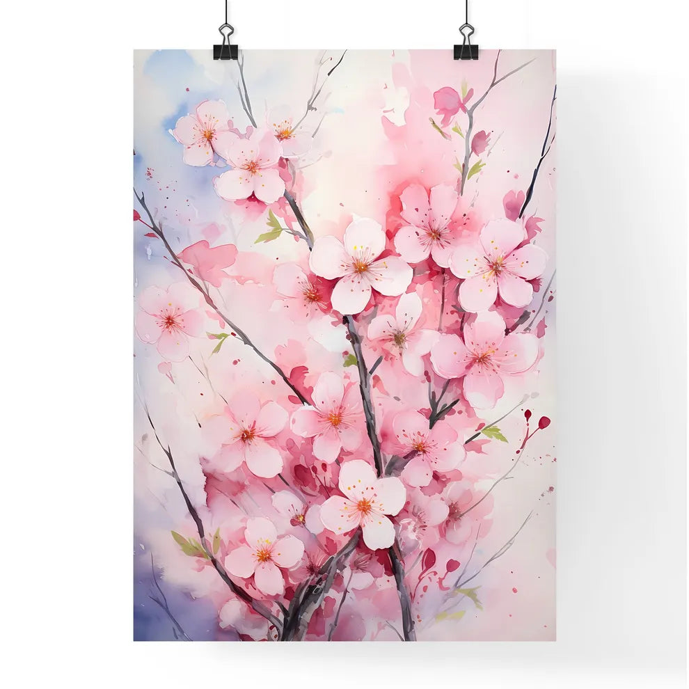 Watercolor Pink Blooming Flowers For Valenti Poster