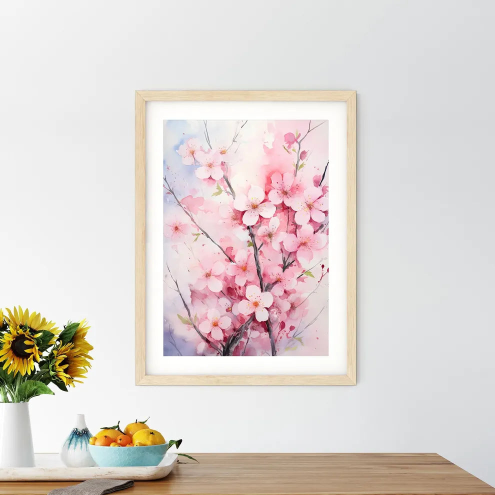 Watercolor Pink Blooming Flowers For Valenti Framed Print