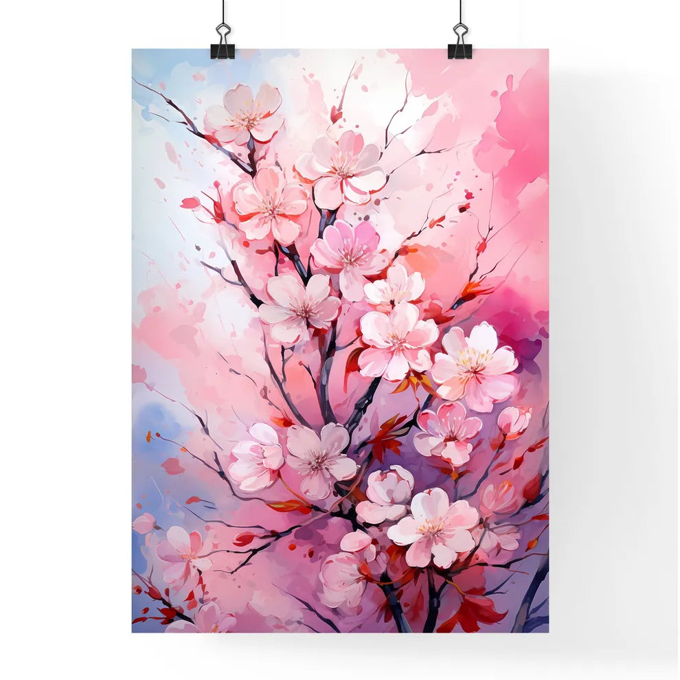 Watercolor Pink Blooming Flowers For Valenti Poster