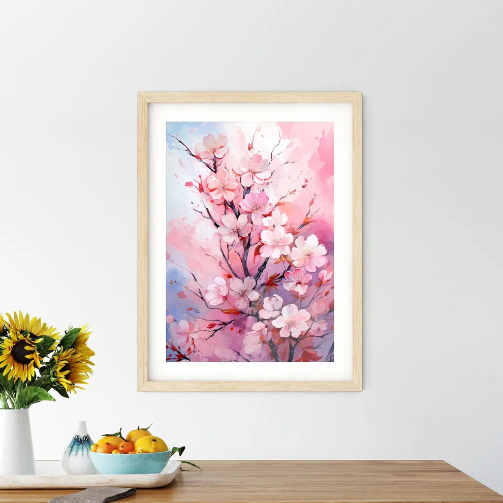 Watercolor Pink Blooming Flowers For Valenti Framed Print