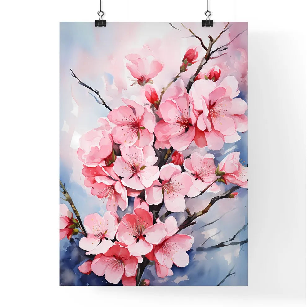 Watercolor Pink Blooming Flowers For Valenti Poster