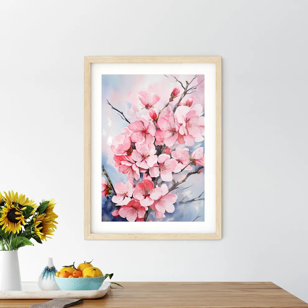Watercolor Pink Blooming Flowers For Valenti Framed Print
