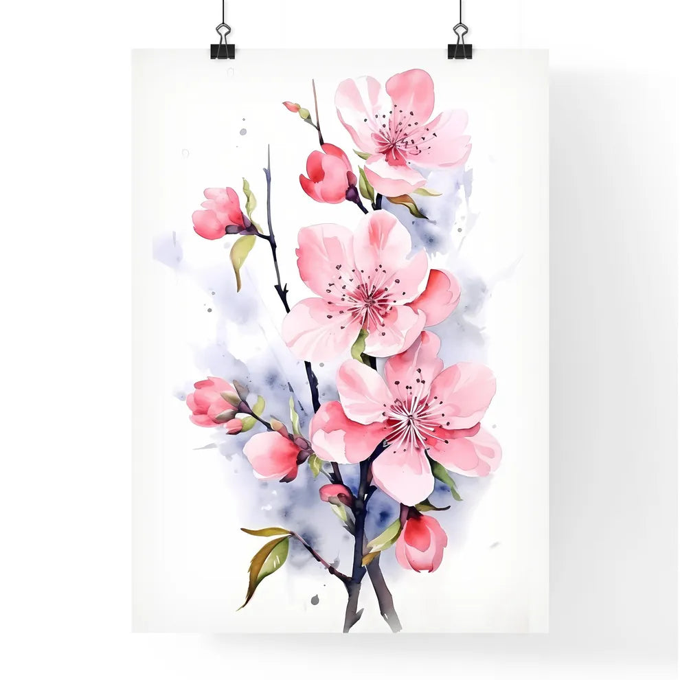 Watercolor Pink Blooming Flowers For Valenti Poster