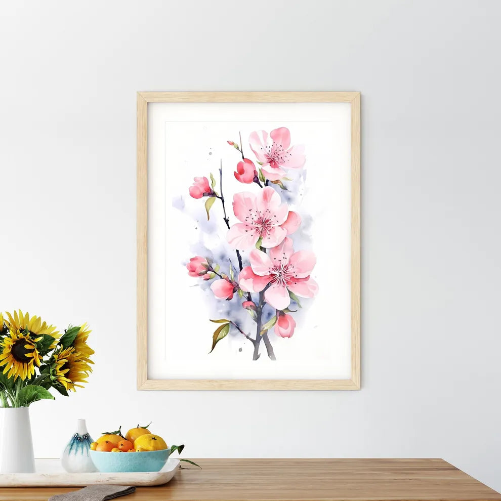 Watercolor Pink Blooming Flowers For Valenti Framed Print