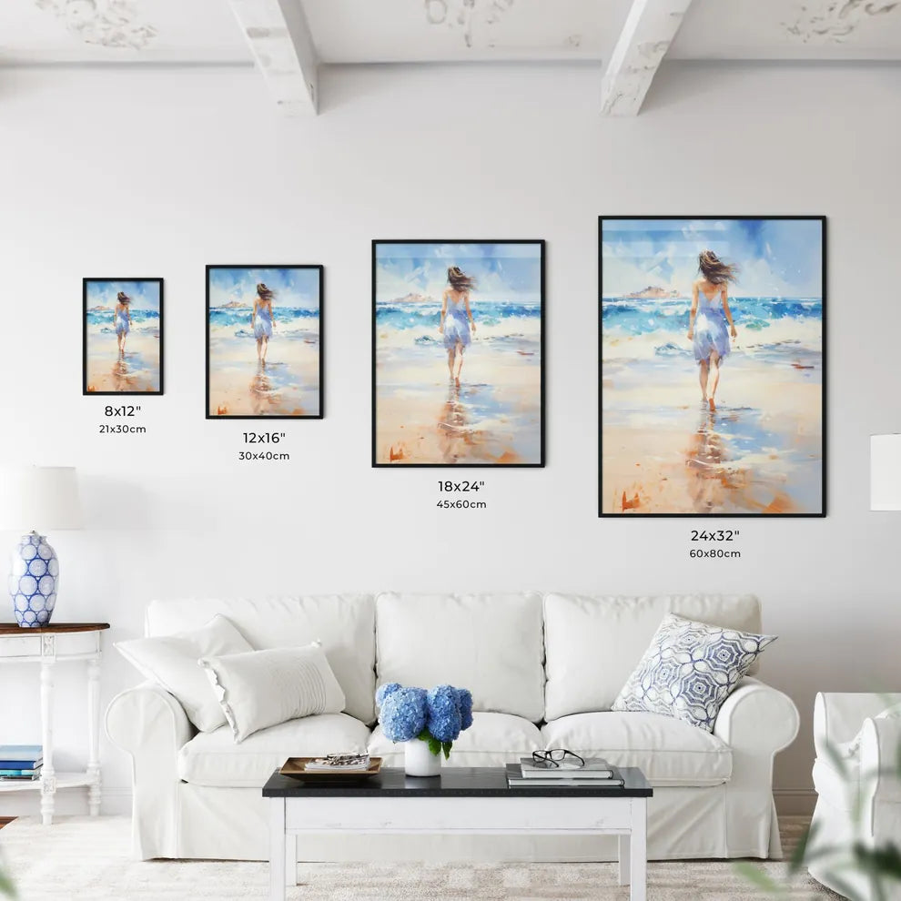 Woman Walking On Sand Beach Leaving Footprin - Kitchen Hangings