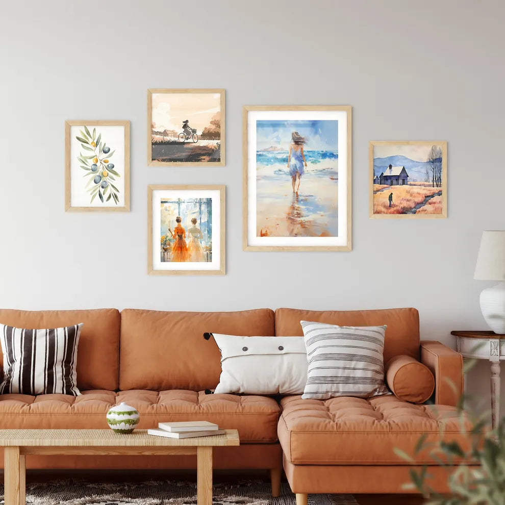 Woman Walking On Sand Beach Leaving Footprin Wall Art