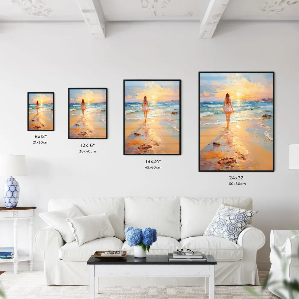 Woman Walking On Sand Beach Leaving Footprin - Kitchen Hangings