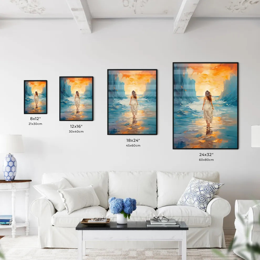 Woman Walking On Sand Beach Leaving Footprin - Kitchen Hangings