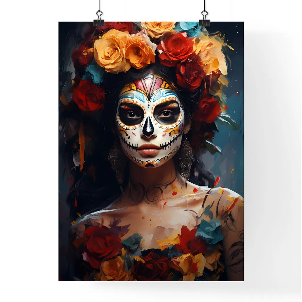 Woman With Dia De Los Muertos Makeup Black - Poster