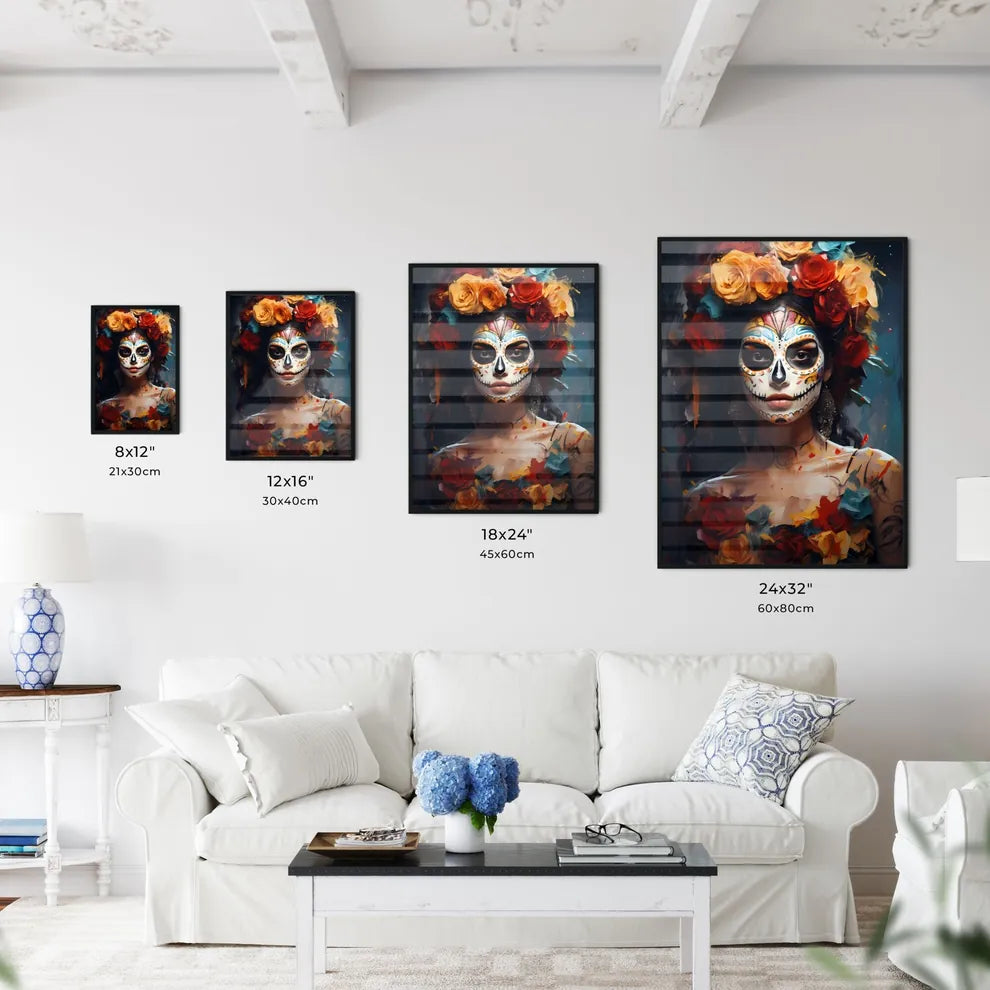 Woman With Dia De Los Muertos Makeup Black - - Kitchen Hangings
