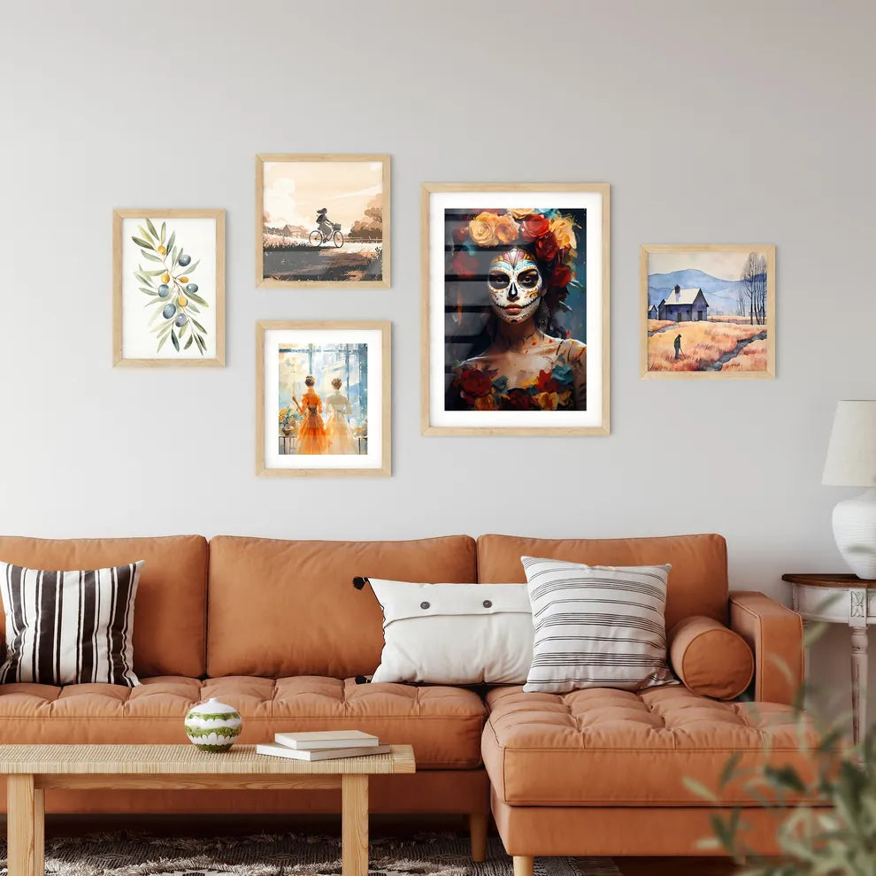 Woman With Dia De Los Muertos Makeup Black - Wall Art