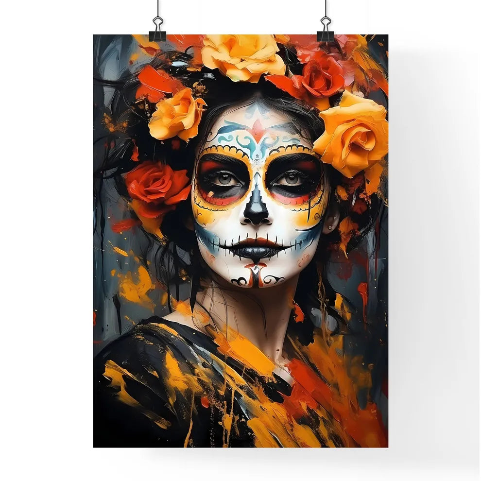 Woman With Dia De Los Muertos Makeup Black - Poster