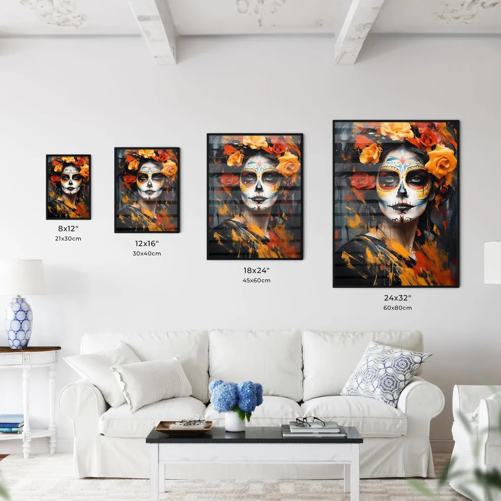 Woman With Dia De Los Muertos Makeup Black - - Kitchen Hangings