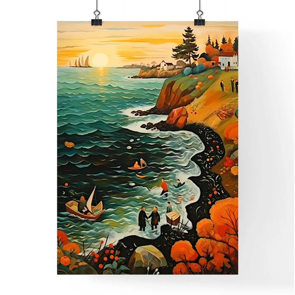 Baltic Sea Bath Scene In Autumn - A Painting Poster