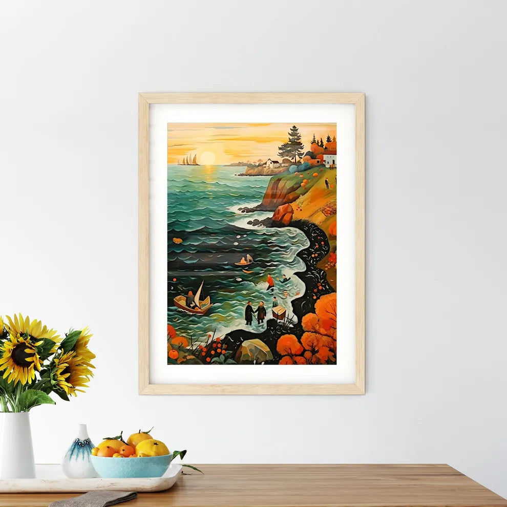 Baltic Sea Bath Scene In Autumn - A Painting Framed Print