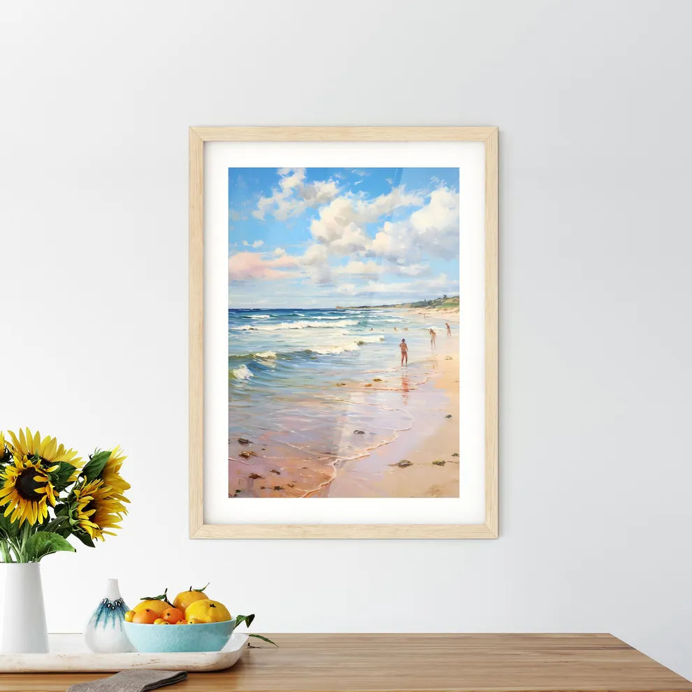 Beach At Baltic Sea With Bathing People - Pe Framed Print